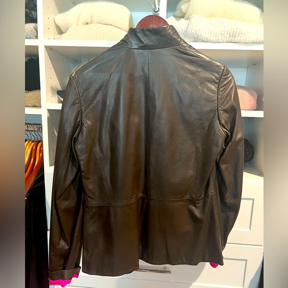 Shanghai Tang Women’s Brown Leather Jacket- brand new